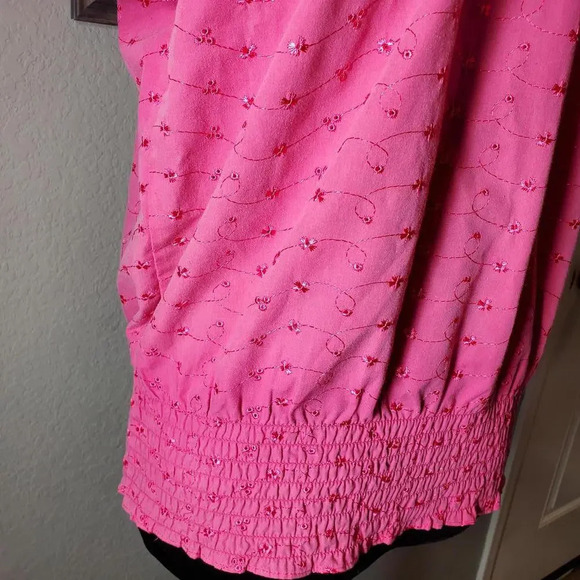 Bobbie Brooks Ladies' Pink Embroidered Short Sleeve Peasant Blouse Size Medium - Picture 10 of 12
